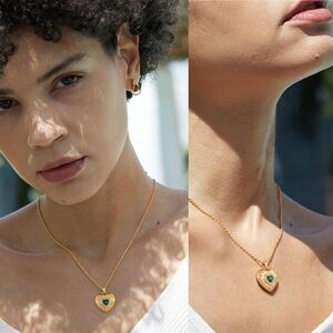 Gold and Green Heart Pendant Necklace